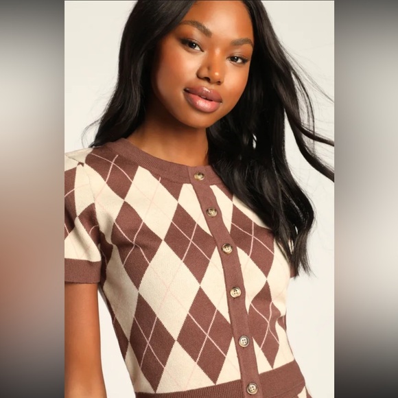 Got a Clue Brown and Pink Argyle Two Piece Sweater Dress size M - Picture 3 of 7